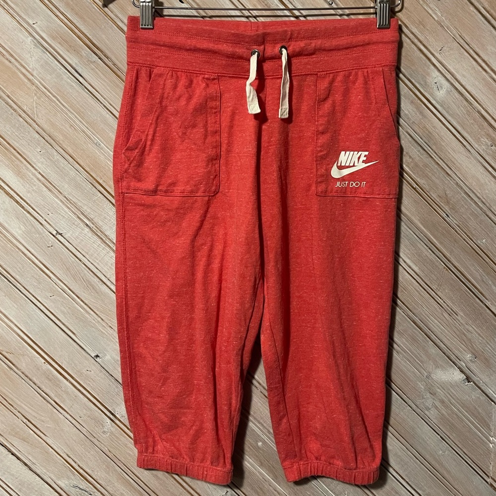 Nike Youth Capri Red Sweatpants with Iconic Logo & Drawstring Pockets Just Do It